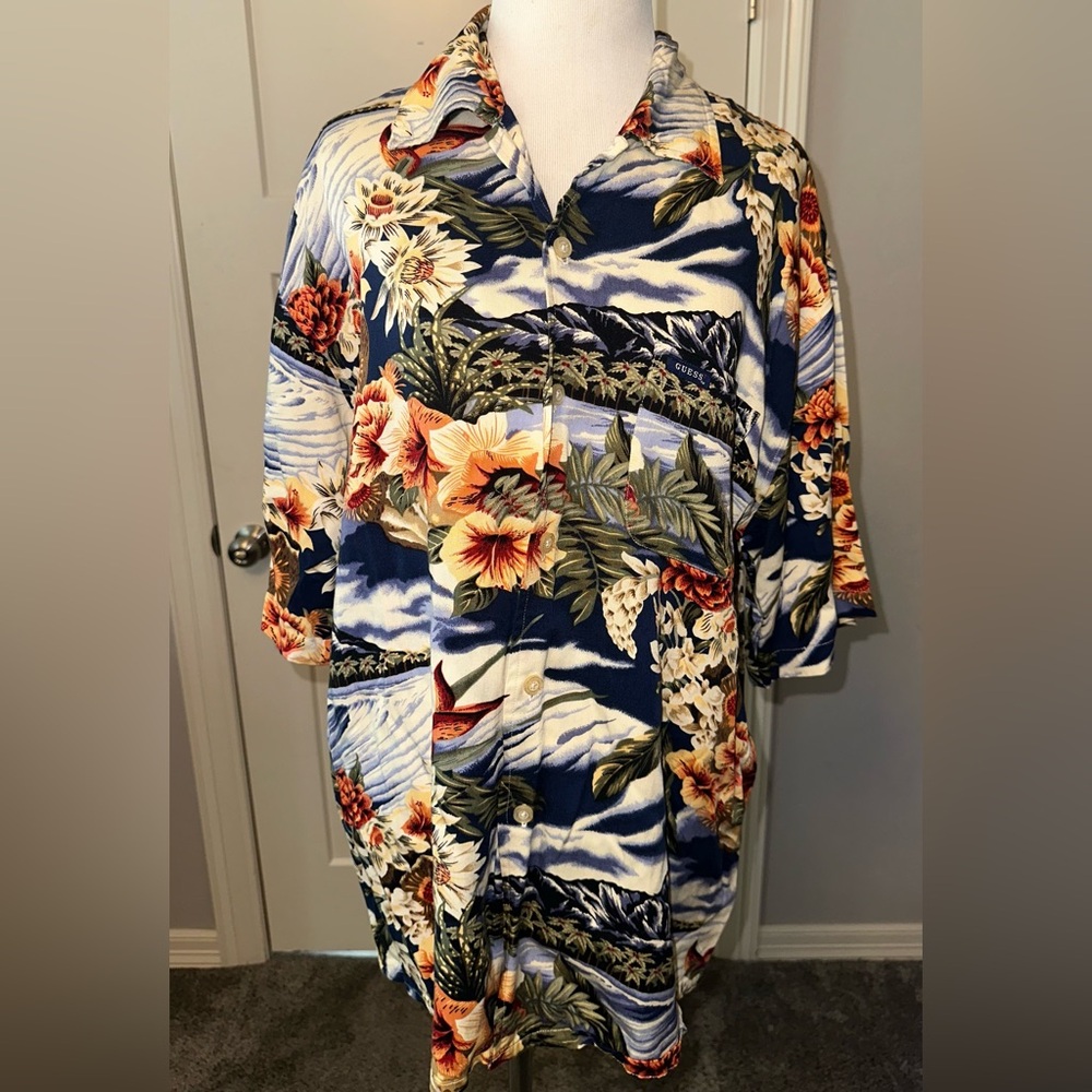 Vintage GUESS Men’s Small Floral Button-Down Shirt | Made in Hong Kong